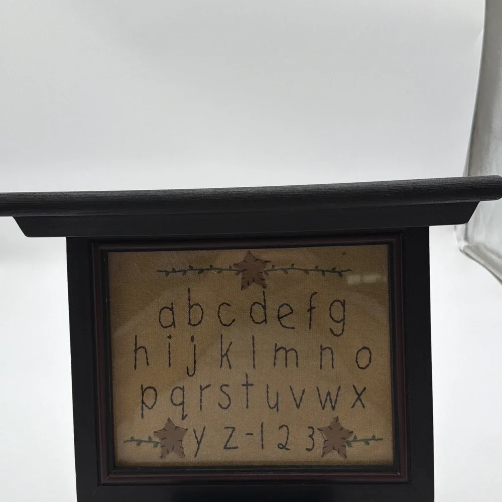 Primitive Alphabet Cross Stitch Sampler Shelf Picture Frame Décor Accent Piece